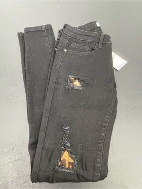 Judy Blue Black Into The Wild Skinny Mid Rise Jeans Distressed Cheetah
